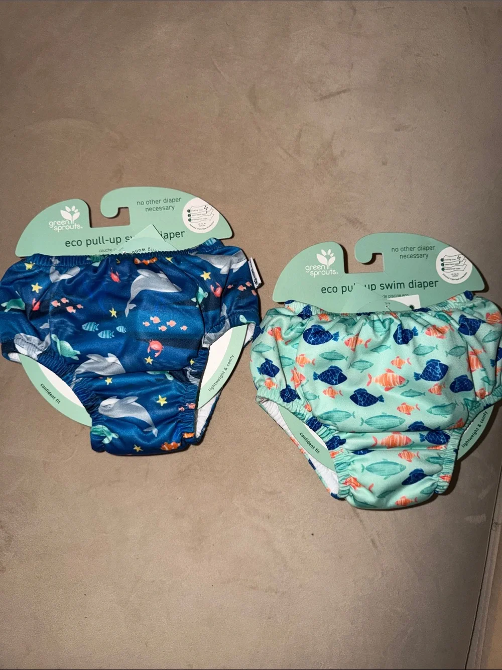BUNDLE SET 6 &12 mo Green Sprouts Kids Eco Pull-Up Swim Diaper- Blue & Teal Fish